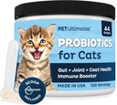 Pet Ultimates Probiotics for Cats – 20-Species Cat Probiotic Powder 治疗痢疾,呕吐,消化支持和猫类抗生素的恢复 – Cat Health Supports (44 gr)