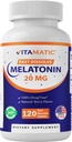 Vitamatic Melatonin 20mg for Sleep Support QQ Vegetarian, Non-GMO, Gluten Free QQH High Potency 20 MG 天然莓 Flavor 120 Fast 溶解片