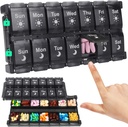 Shintop 周刊药盒 2 Times aday, Easy fill Medical Pill 组织者 Push Button Pill 案件 早间维生素组织者为鱼油补充品(黑色)