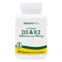 NaturesPlus 维生素 D3 (1000 IU) & K2(100 mcg) - 蔬菜,Gluten Free - 90 Capsules, 90 services