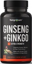 Natroduct Panax Ginseng & Ginkgo Biloba 补编 - 红色朝鲜语 Ginseng & Ginko Biloba Capsules for Men and Women - 支持记忆焦点和脑功能 - 维根药丸 - 120 Counter