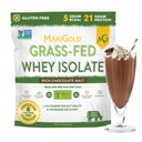 MariGold grass-feed Whey蛋白蛋白隔离粉 - 富巧克力麦芽软糖 - 1 Lb - 100%纯度,冷处理,微加工,未定型,非GMO,rBGH自由,大豆自由,Gluten自由,乳糖自由