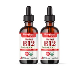 LIQUIDHEALTH USDA 有机甲基维生素B12 含酸樱桃汁的甲基Cobalamin液滴 - 奶牛能量,免疫支持,改善记忆和浓度 - 美国制造,维干,非GMO(2包)