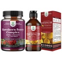 特别强壮的霍桑Berry Capsules Hawthorn 摘录摘要和心脏健康补编以及冰岛鳕鱼肝油液 北欧Omega 3鱼油液 成人和小孩