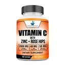 美国标准补充维生素C 2000mg,锌40mg, 和Rose Hips 50mg Per Service, Vegan, Gluten Free, Non-GMO (120 Count)