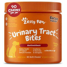 Zesty Paws Cranberry dogs - 对狗的Bladder控制 - 尿液tract支持 - Cranberry Chews with D-Mannose,维生素B6 & L-Arginine - Immune & Gut支持 - 培根 - 90 Counter