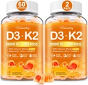 成人维生素D3 K25000IU/1000 IU Gummys - K2 D3 维生素补充剂,配有600mg Calcium,K2(MK-7)200mcg,镁,锌,奥米加-3 - 支持钙吸收和免疫健康