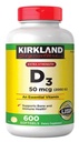 Kirkland 签名额外强度 D3 50 mcg, 600 软胶