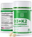 新元素维生素D3 K2 10,000 IU 配有甘化镁500mg - 骨质健康,免疫支持,能源与Mood - 非GMO,无糖,男女无糖软胶(60软胶)