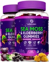 爱尔兰海 Moss Gummys – Sea Moss Bladderwrack Burdock 长老莓 – 60 Vegan Seamos Bears – Elderberry Gummys for Kids & Adults with Vitamin C & Zinc (Pack of 2) (英语).