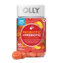 OLLY Probiotic + Prebiotic Gummy,消化支持和Gut健康,5亿CFU,Fiber,成年可口食品的男女补充,桃子,60天供应-60计