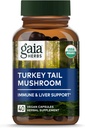 Gaia Herbs Turkey Tail蘑菇 - 帮助维持肝脏健康的免疫辅助剂 - 有机土耳其Tail蘑菇果实体提取器 - 40 Vegan Capsules