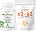 微成份 维生素 D3 5000iu + K2 100mcg 软胶 & Moringa Oleifera 6,000mg 等效 300 Capsules Bundle 2 Pack → 基本阳光维生素 + 抗氧化剂补充剂