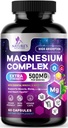 镁复合物补充500 mg - 5 分1 高吸附性甘油酸锌、马特、克里特酸盐、氧化物、水明 - 非GMO Magnesio Capsules、骨骼肌肉和心脏健康支持,60 Capsules
