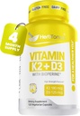 免疫系统支持维生素K2(MK7),配以D35000 Iu 补充剂+ Bioperine(黑辣椒) + 强骨与心脏健康 → K2 D3 复合剂 → 容易吞咽120 Veg Capsules