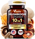Lions Mane Supplements - USA Made 10 in 1 Mushroom Supplement - 与Lions Mane, Cordyceps, Turkey Tail, Reishi, Shitake for Conditive & Immune 支持的蘑菇综合体 - 120 计数