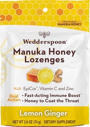 Wedderspoon Manuka Honey 豁免 Lozenges, 柠檬姜, 2.6 Oz (Pack of 1), 真正的新西兰蜂蜜, 两小时内的快速豁免