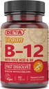 DEVA Vegan Vitamin B12 快速溶解补充剂 - Once-Per-Day Complex 配有 1000 Mcg Methicobalamin B12, Folic Acid, B6 - Lemon Flavor - 90 溶解片,