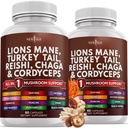 新AGE 狮子马恩蘑菇 与土耳其的Tail Reishi Cordyceps Chaga 与 沼香糖根 - 120 伯爵