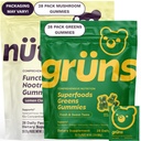 Gruns 超级食品 Green + 新Nütrops Gummy Bundle, 有机营养补充 2 x 28 Pack: 多维他命, 预生, 适配体 + 诺热带蘑菇 草药补充 支持Mood, Focus, Gut
