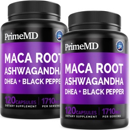 6-in-1 有机马卡根 Ashwagandha Capsules 1710mg 配有 DHEA 和 黑辣椒水果提取 男女- 黑马卡 补充 Stamina, Bone 和 Mood 支持 补编, 120ct (Pack of 2)