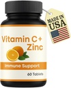 LLC 维生素C 1000mg 配有锌 – 成人免疫支持补充剂 – 高概率抗氧化剂 – 支持皮肤健康与冷降 – 非GMO,无胶片 – 60 片