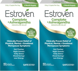 Estroven Complete + Ashwagandha 女性多节期更年期补充剂 -- -- 临床证明的配料提供更年期救济和夜间汗水+热闪光救济* -- -- 4个月供应(包2)
