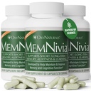 MemNivia Brain Records for memory & Focus QQ 双圣器细胞配方,配有 Cognivia , Bacopa, Holy Basil & Ginger 临床证明的精神清晰度支持 180 Capsules (3瓶) XQ USA Made