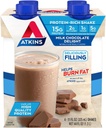 Atkins 巧克力奶昔 蛋白质沙克 15g 蛋白质 低甘油 2g Net Carb, 1g Sugar, Keto 友好, 4 Counter