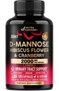 D-Mannose 2000mg 配有 Cranberry & Hibiscus - 尿道切除术临床测试的强度 - 女性补充 - Bladder, Liver & Microflora 支持 - 在美国制造 - Vegan, 120 Capsules
