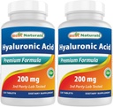 Best Naturals Hyaluronic Acid 200 mg 120 片(非GMO,无葡萄糖) - 推广青春健康皮肤与健康联合功能(120个计数(2包))