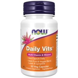 现在食品补充品,每日VitsTM配有水果和蔬菜混合剂、Lutein和Lycopene,30 Veg Capsules