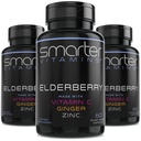 (3 Pack) Smarter Elderberry Capsules + Vitamin C + Ginger & Zinc, Herbal Supplement, Powerful Black Elder Berry Extract Antioxidant Vitamin, 180 Vegan Pills