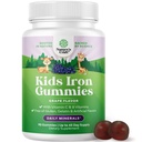 Kids Iron Gummys - 为有更强豁免和能量的Kids配制的造血工铁 - 维生素B12,Folate & Vitamin C Gummys - Vegan GMO & Gluten Free for Todlers - 90 Counter
