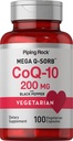 Piping Rock CoQ10 200mg Capsules QQ100 Pills 与黑胡椒抽取QQ Coenzyme Q10 男女蔬菜补充,非GMO,Gluten Free