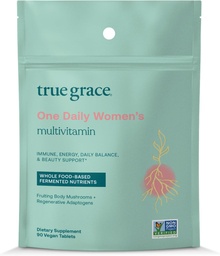 True Grace One Daily Women的多维他命发酵矿物,有机适应剂和蘑菇 整体体积平衡,免疫,能源,美容支持 - 非GMO,Gluten Free, Soy Free - 90 Vegan片