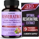RESVERATROL 9-in-1 配方 - 配有 Milk Thetle, Turmeric, Black Pepper N-GMO, Gluten-Free, Soy-Free 配有 牛奶硝酸盐, Turmeric, Black Pepper N-GMO, 无糖,无豆