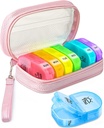Cute Pill Organizer 2 Times a Day, PU Leather Pill Case for Women, Portable Weekly Pill Box for Purse with Storage Bag to Hold Vitamins, Medications, Fish Oils, Supplements (Pink)