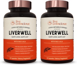 LiverWell Liver Cleanse, Rejuvenation, Metabolic Support - Liver Health w/High Bioblicable 牛奶硝酸提取,N-乙酰基 Cysteine,Alpha Lipoic酸,锌,硒 - 2 Pack