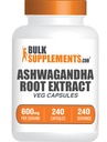 bulk 补充.com Ashwagandha 根提取 Capsules - Ashwagandha 600mg, Ashwagandha 补充, Ashwagandha 根 Capsules, Vegan & Gluten Free, 1 capsules 每人服务, 240 Veg Capsules