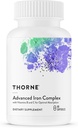THORNE - 高级铁复合体 - 完整的血液支持公式* - 元素铁,Folate,B和C维生素用于优化吸收 - Chelated Iron Supplement - Gluten, Dairy & Soy-Free - 60 Capsules