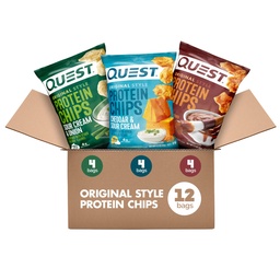 Quest营养蛋白芯片品种包,BBQ,Cheddar & Sour Cream,Sour Cream & Onion,高蛋白,低碳,1.1 oz(12包)