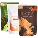 RYZE SUPERFODS 超常能源包,USDA 有机蘑菇 咖啡和蘑菇 Matcha + Probiotic Creamer 配有6个适应性蘑菇,用于更好的能源,焦点,文摘,豁免,每台30台