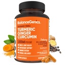 Turmeric Curcumin 配黑辣椒和姜根1000mg 优化公式 95% Curcuminoids Curcuma + 联合健康与炎症支持 → 60 Capsules Power 填充