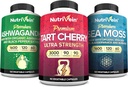 营养素 爱尔兰海 Moss Capsules, Ashwagandha, 和 Tart Cherry Capsules Bundle: Sea Moss, Tart Cherry 补编, & Ashwagandha 补编 支持消化健康与日常营养