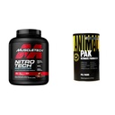 肌肉科技 Whey蛋白质 硝基-Tech Whey蛋白质 隔热与Peptides & Animal Pak - 方便全一维生素和补充包