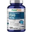 NusaPure PQQ 补充40 mg, 120 Veggie Capsules, 非GMO, Pyrrologuenoline 昆酮二碘盐, Bioperine