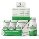 Bee and You Propolis Immune Shot, Probiotic, 维生素C, 维生素D3, 锌, 姜, 免疫支持, Gut Health, 消化健康, Bioactive 1.69 Fl. oz, 12 Pack