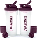 Utopia Home Shaker Bottle 2 Pack - 24 Ounce塑料蛋白或Cocktail Shaker Bottle 用于前和后工作,配有Twist & Lock Protein 盒存储(Clear/Plum)