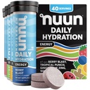 Nun Energy Electrolyte Tables with Ginseng, Cafeine from Green Tea 提取,维生素B12, B6, B5, 镁和4 其他电解质, Gluten Free & Vegan, Mixed Flavors, 4 Pack(共计40架)